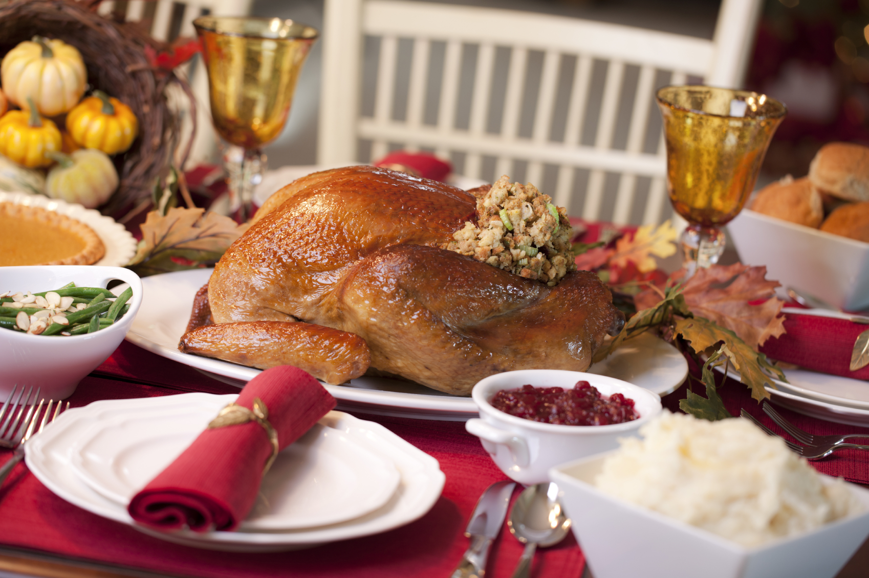Traditional Thanksgiving turkey dinner.